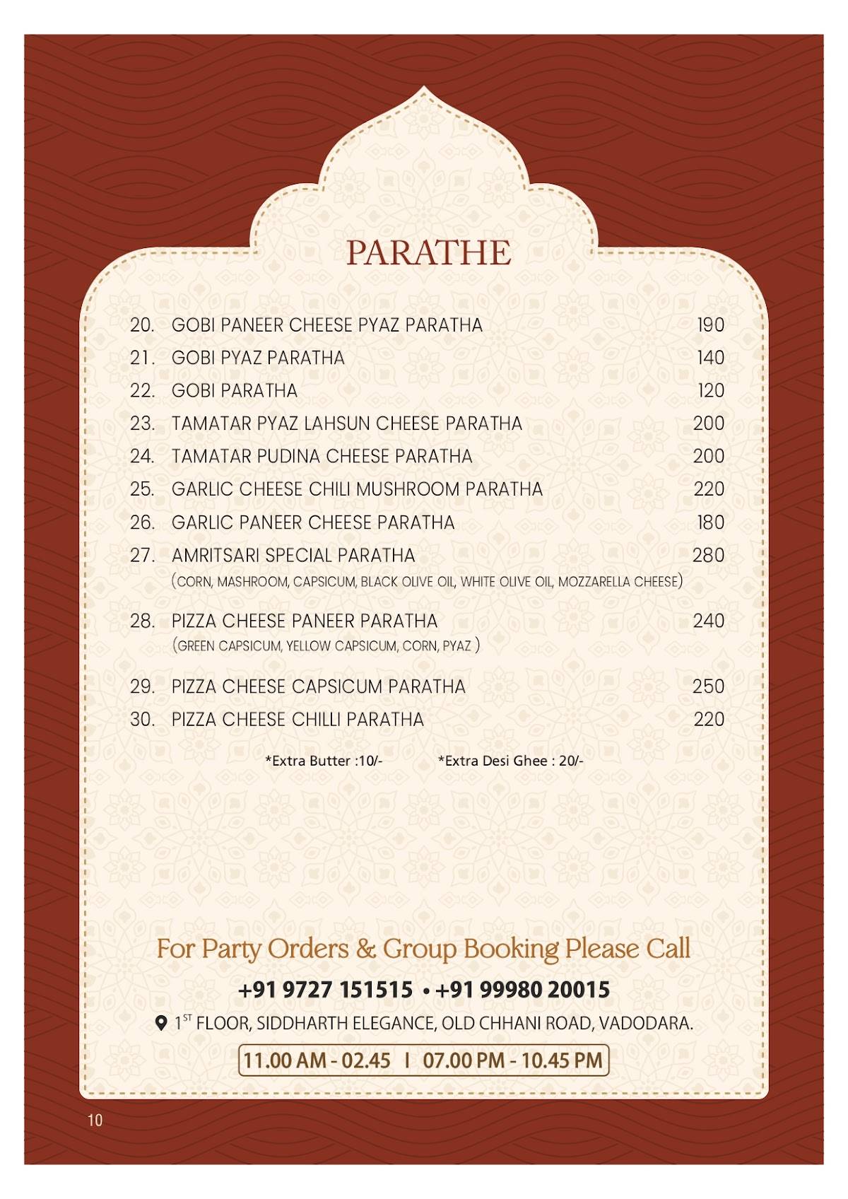 Amritsari Kulcha (Branch 2) menu