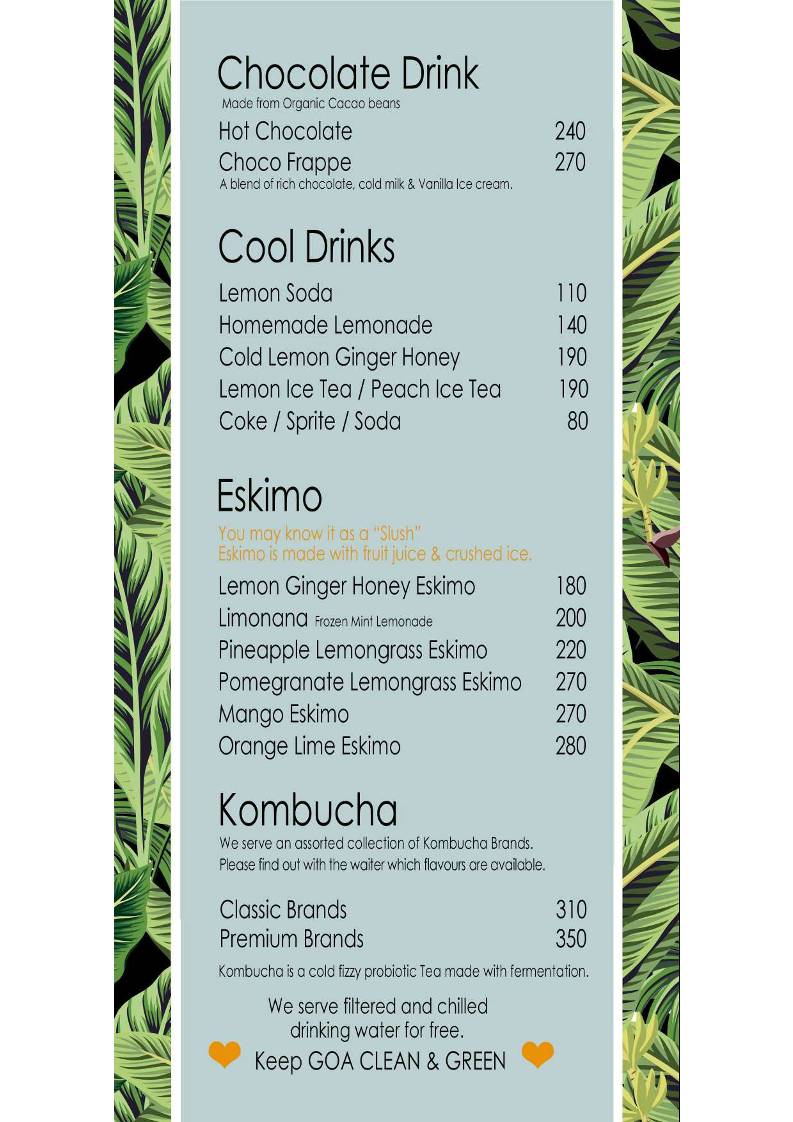 Artjuna Cafe - Anjuna menu
