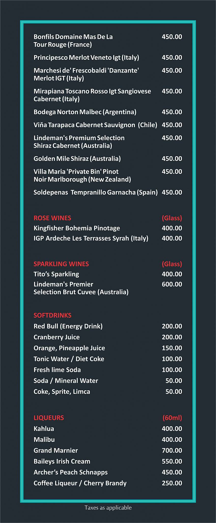 Casa Playa menu