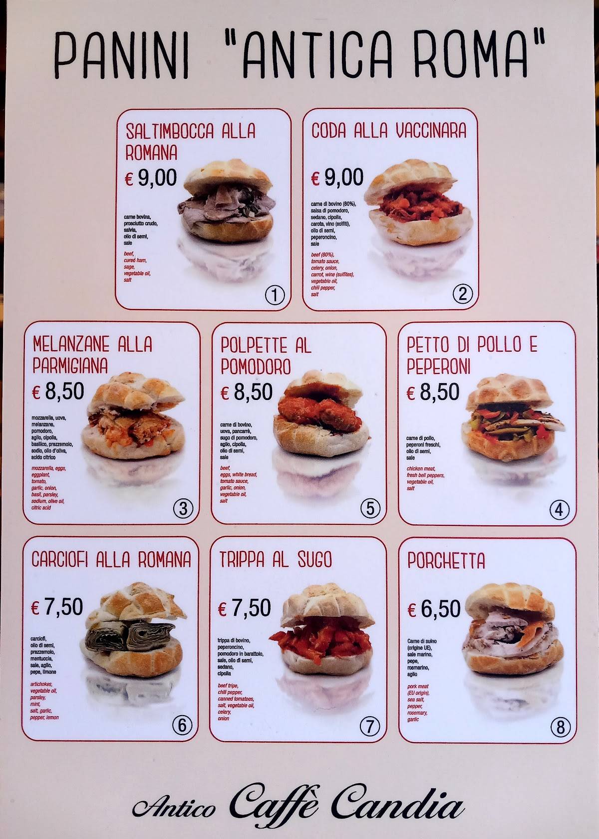 Menu di Antico Caffè Candia 