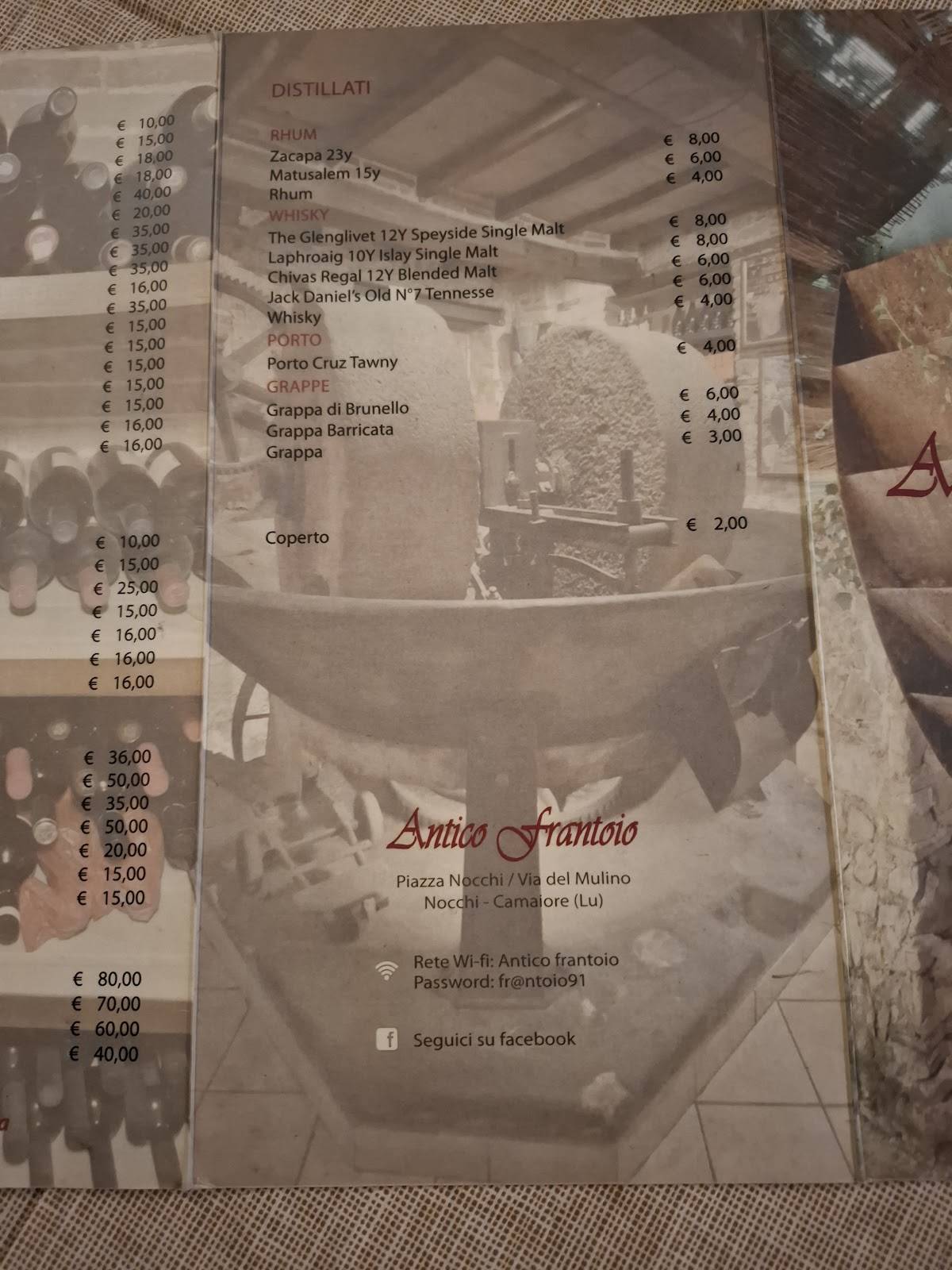 Menu di Antico Frantoio 