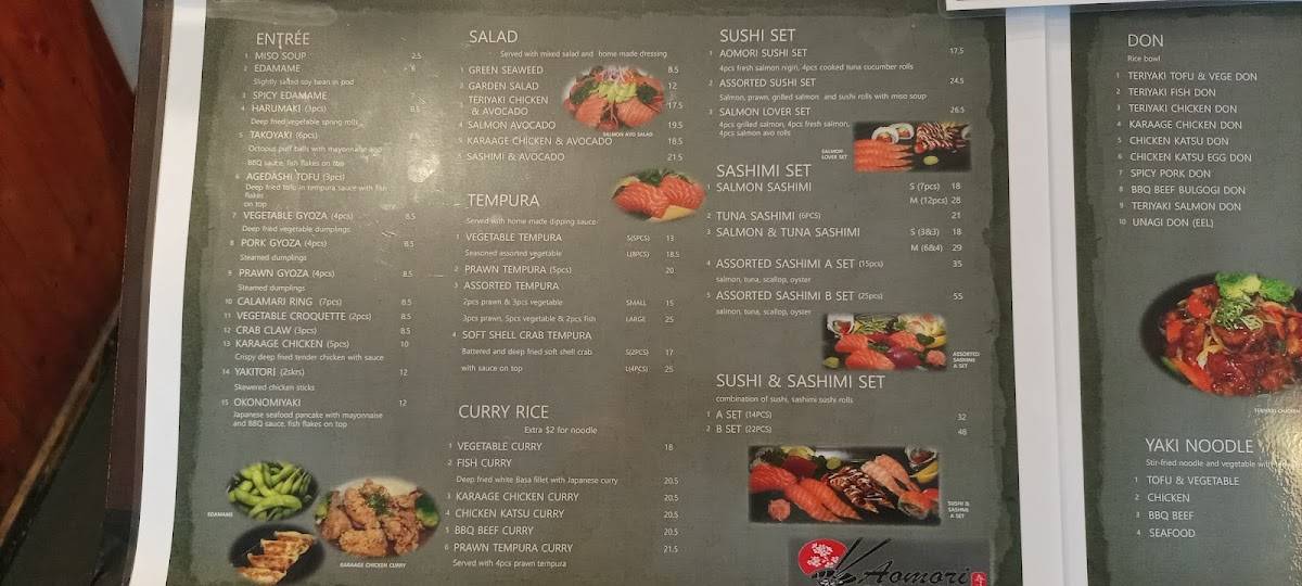 Menu at Aomori sushi in Caringbah NSW restaurant, Caringbah, Shop 2/336338 Kingsway
