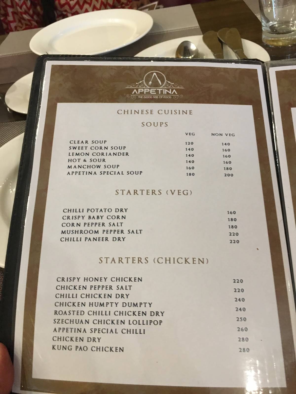 Appetina menu