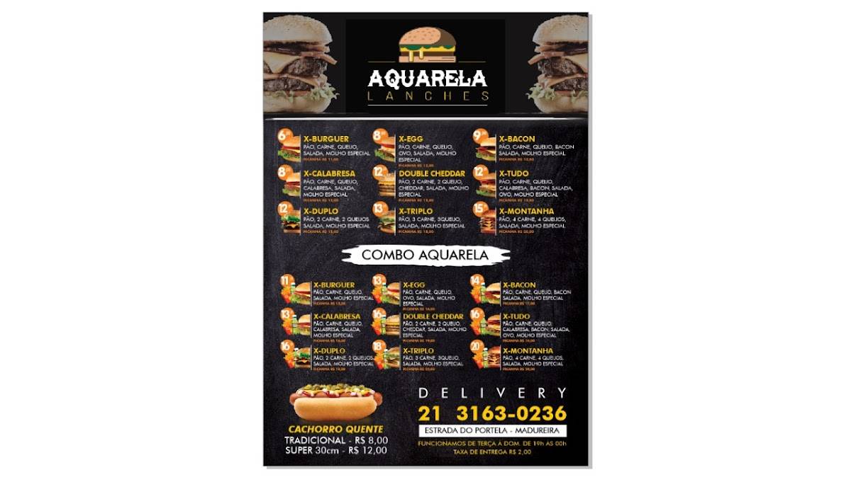 Aquarela lanches cardápio