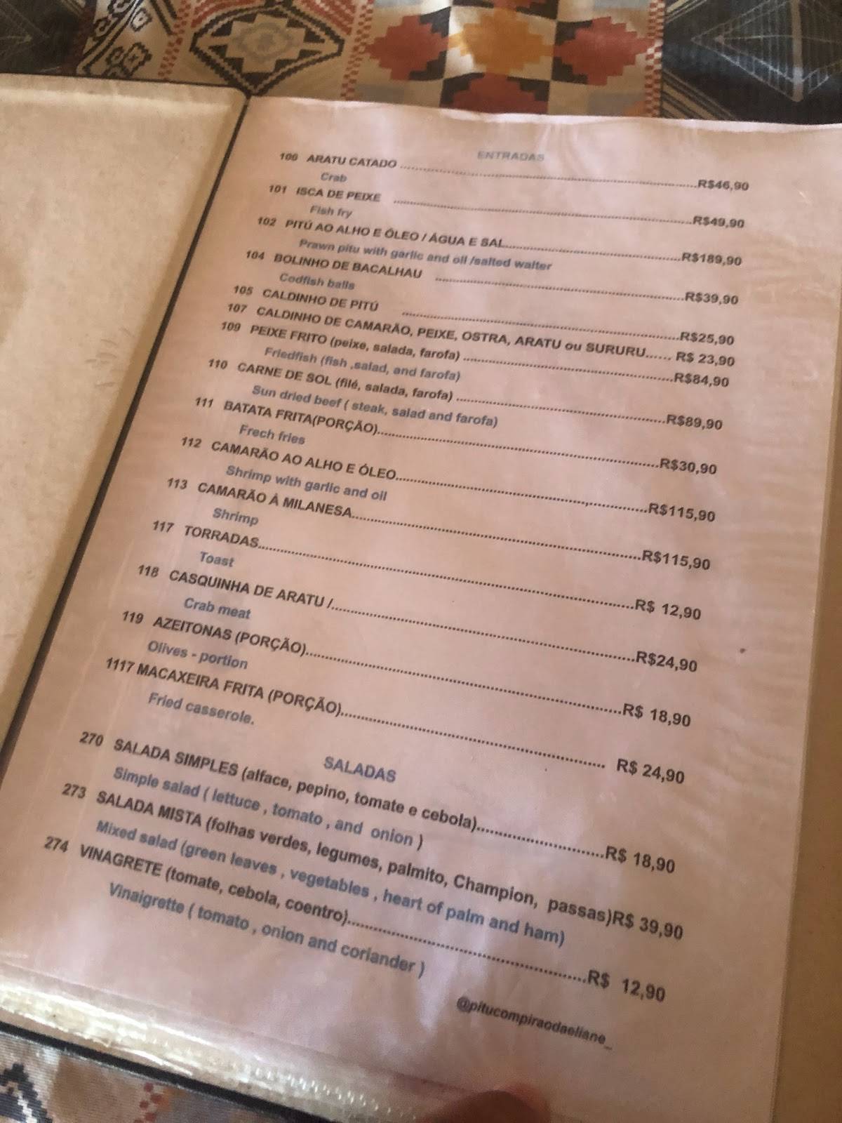 Pitú com Pirão da Eliane cardápio