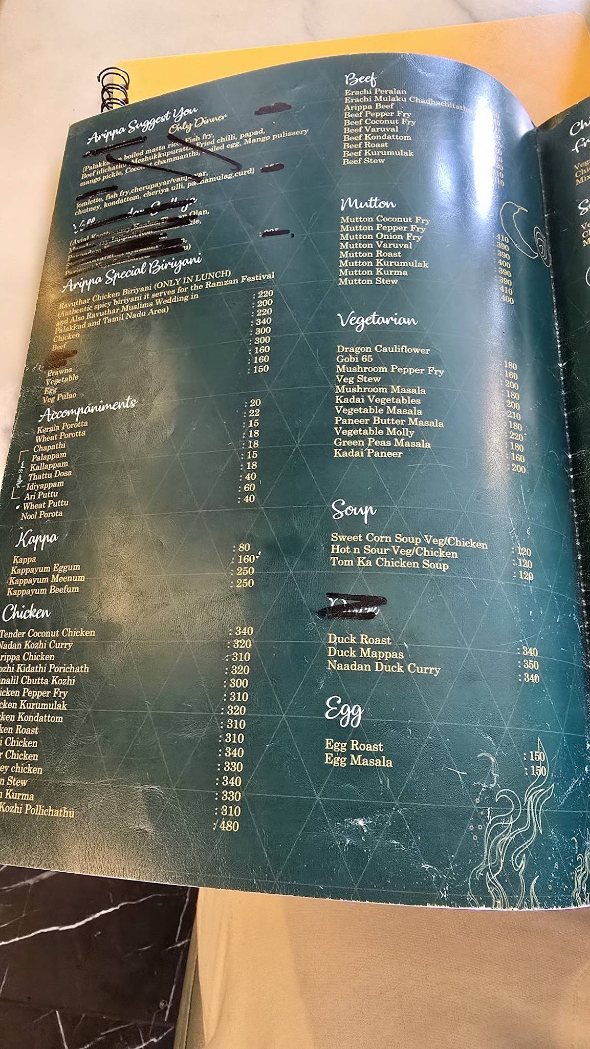 Arippa menu