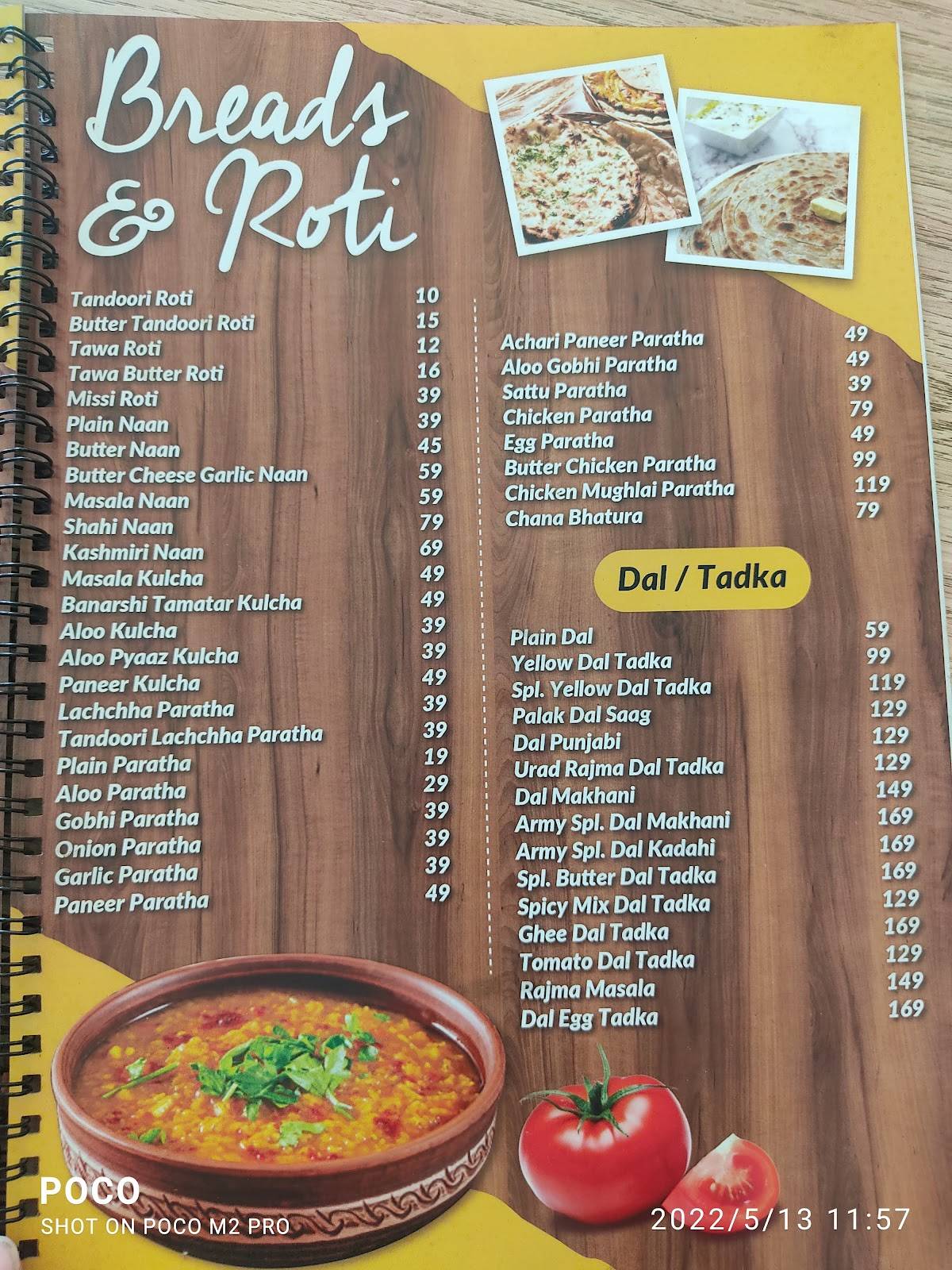 Army Restaurant menu