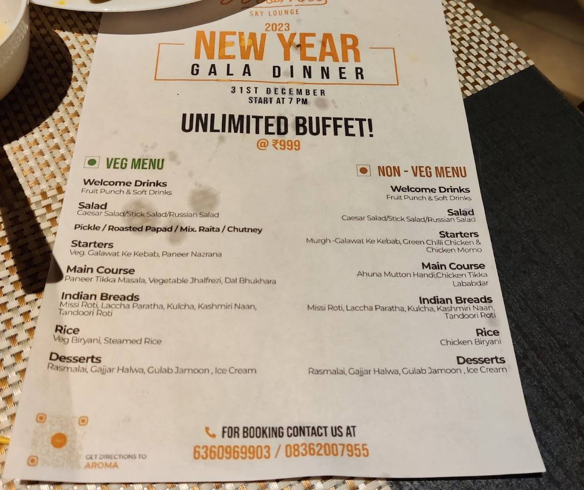Aroma Sky Lounge menu