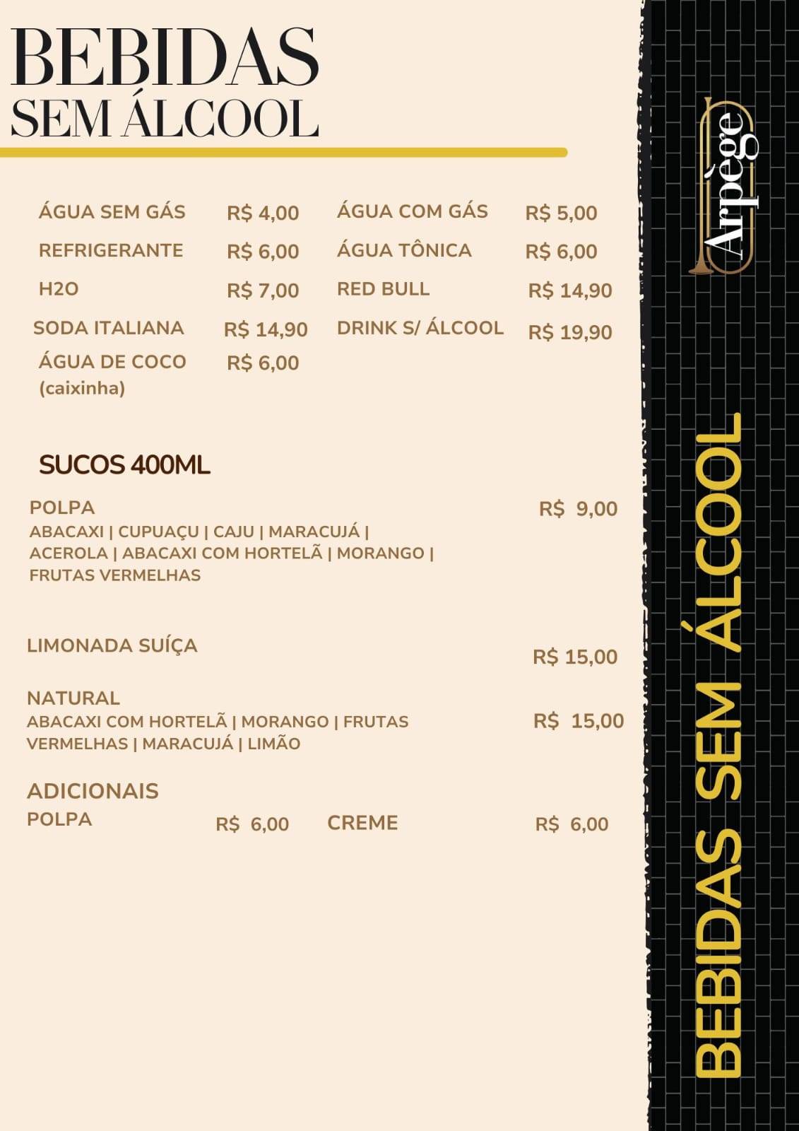 Arpège Bar cardápio