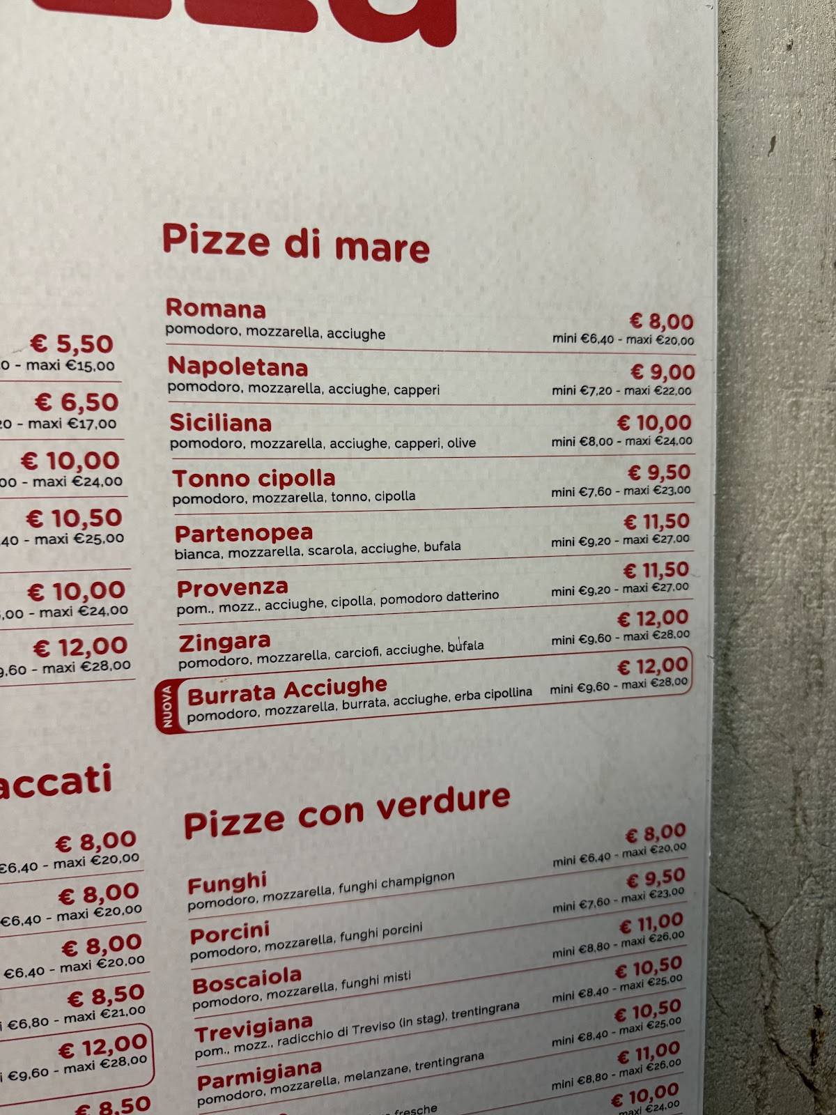 Menu di Arte Della Pizza 