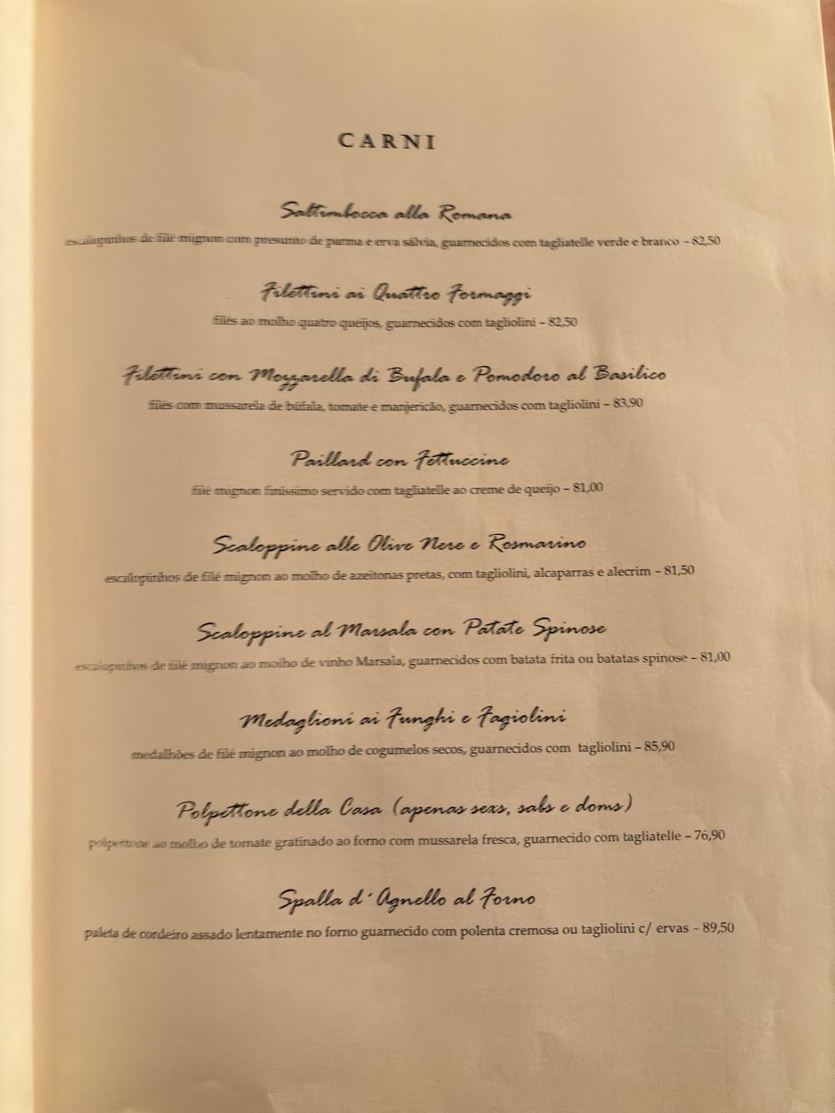 Artigiano Ristorante cardápio