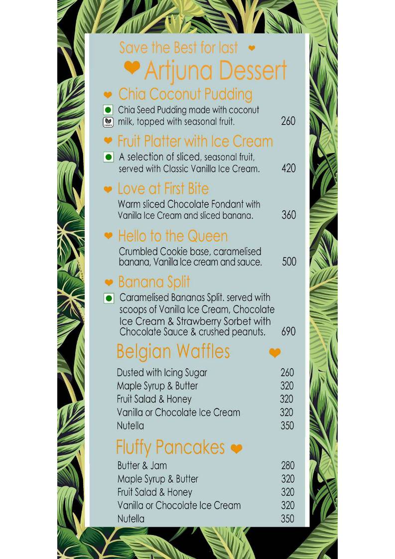 Artjuna Cafe - Anjuna menu