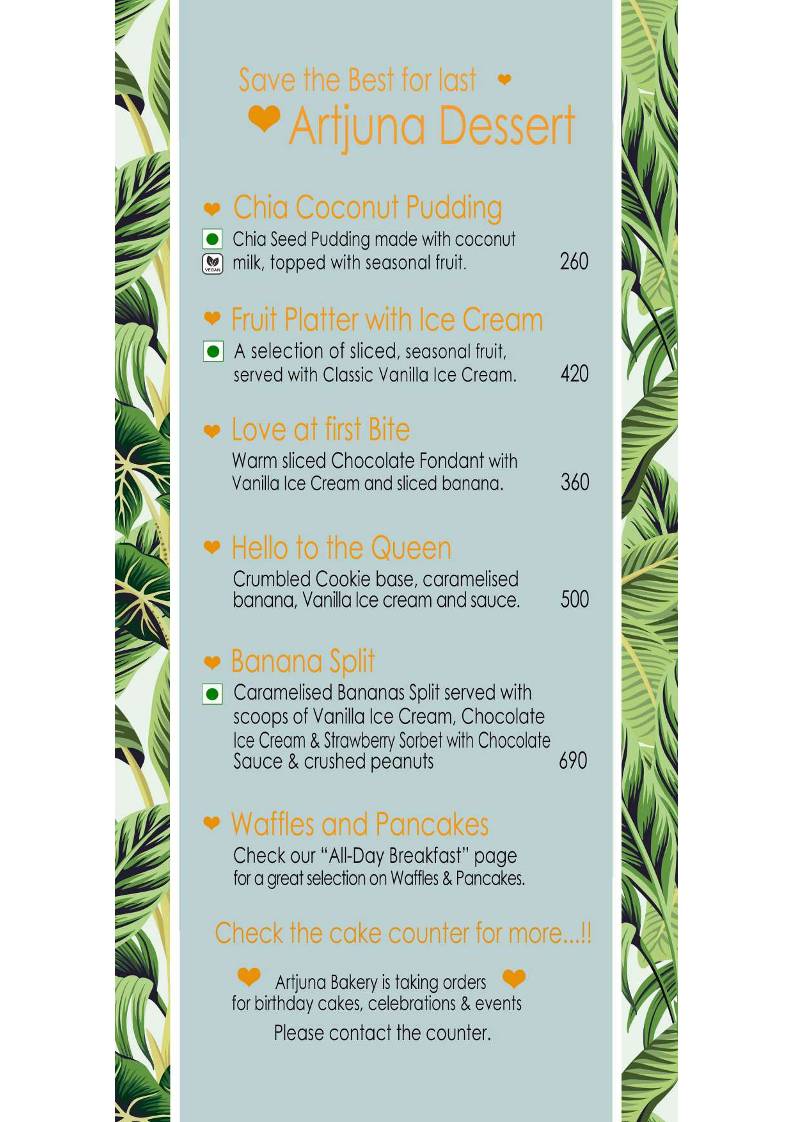 Artjuna Cafe - Anjuna menu