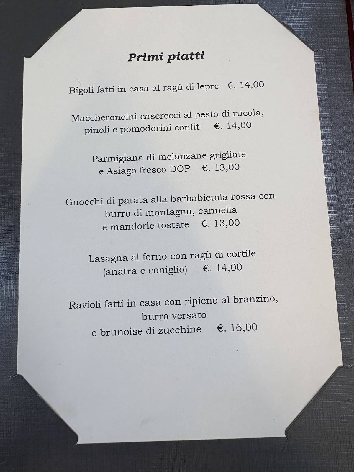 Menu di Trattoria Ponte San Giovanni 