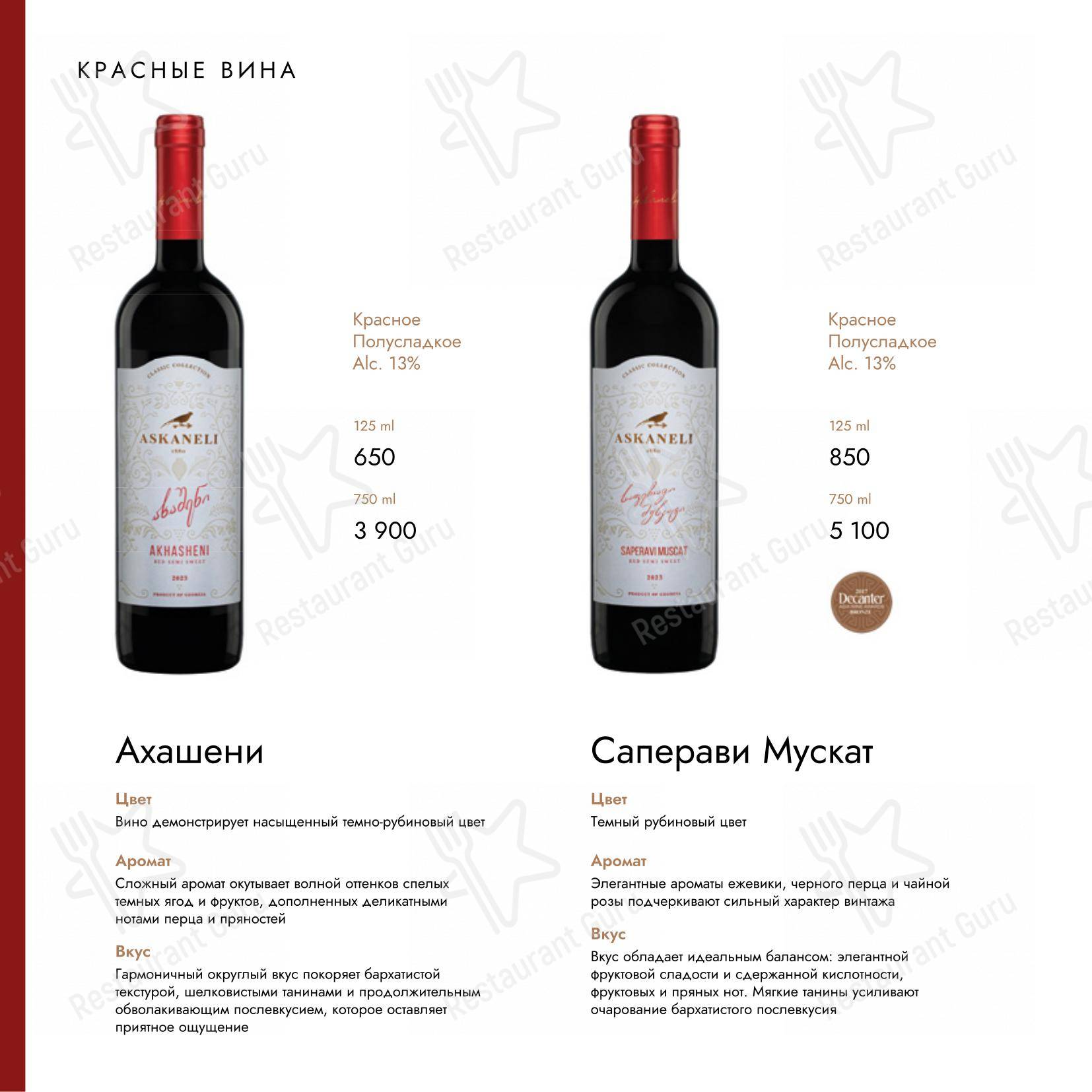 Асканели меню