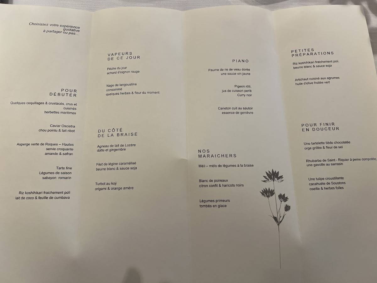 Menu de Astrance Paris