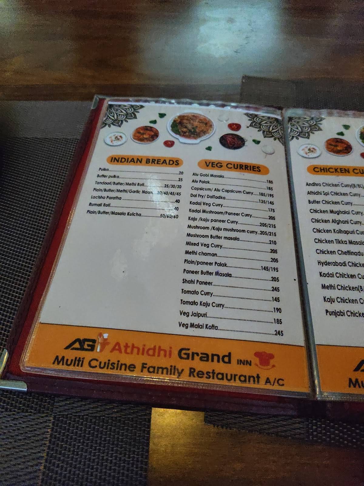 Athidhi Grand Inn Family Restaurant menu