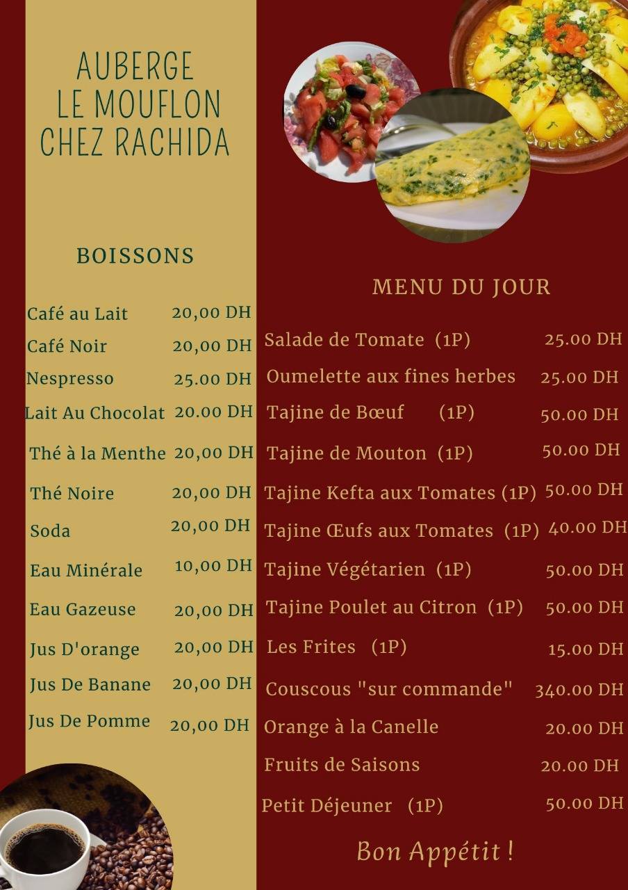 Menu au Restaurant Le mouflon, Ouirgane — free download