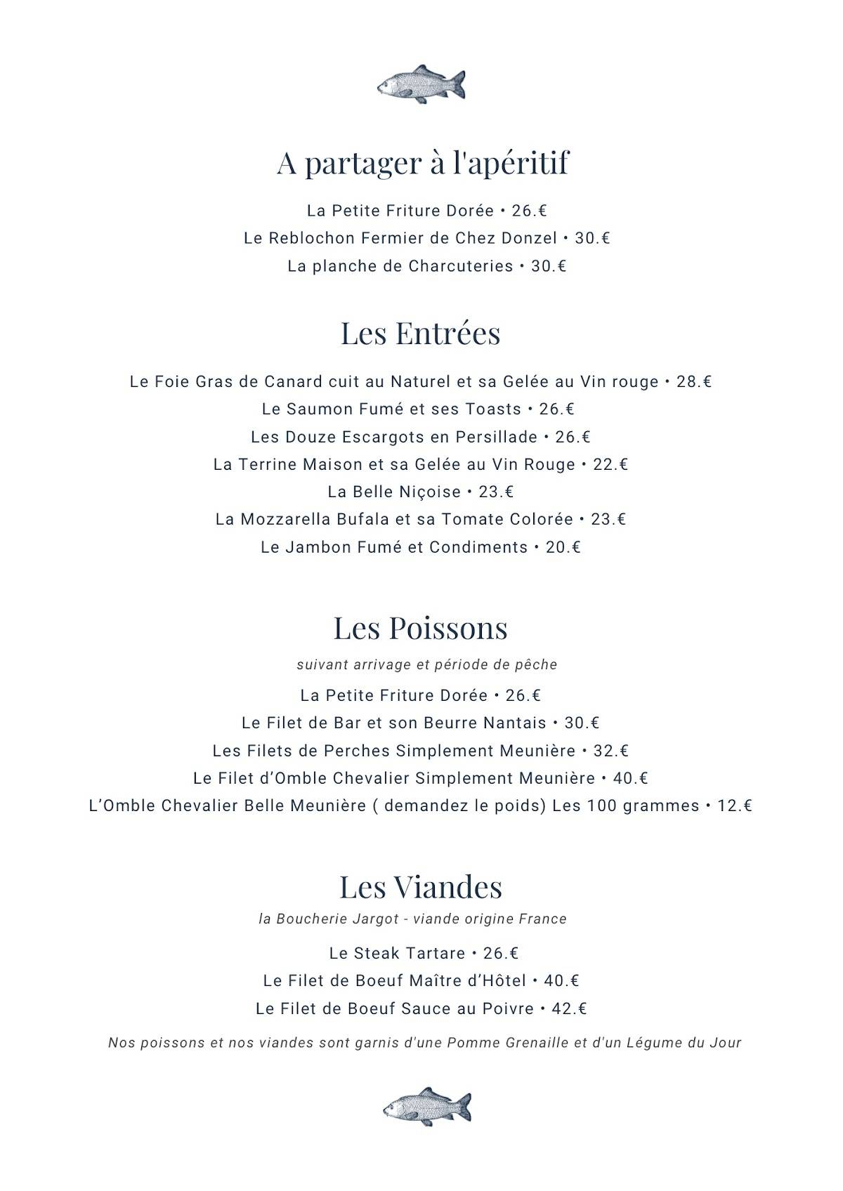 Menu de Auberge du Roselet
