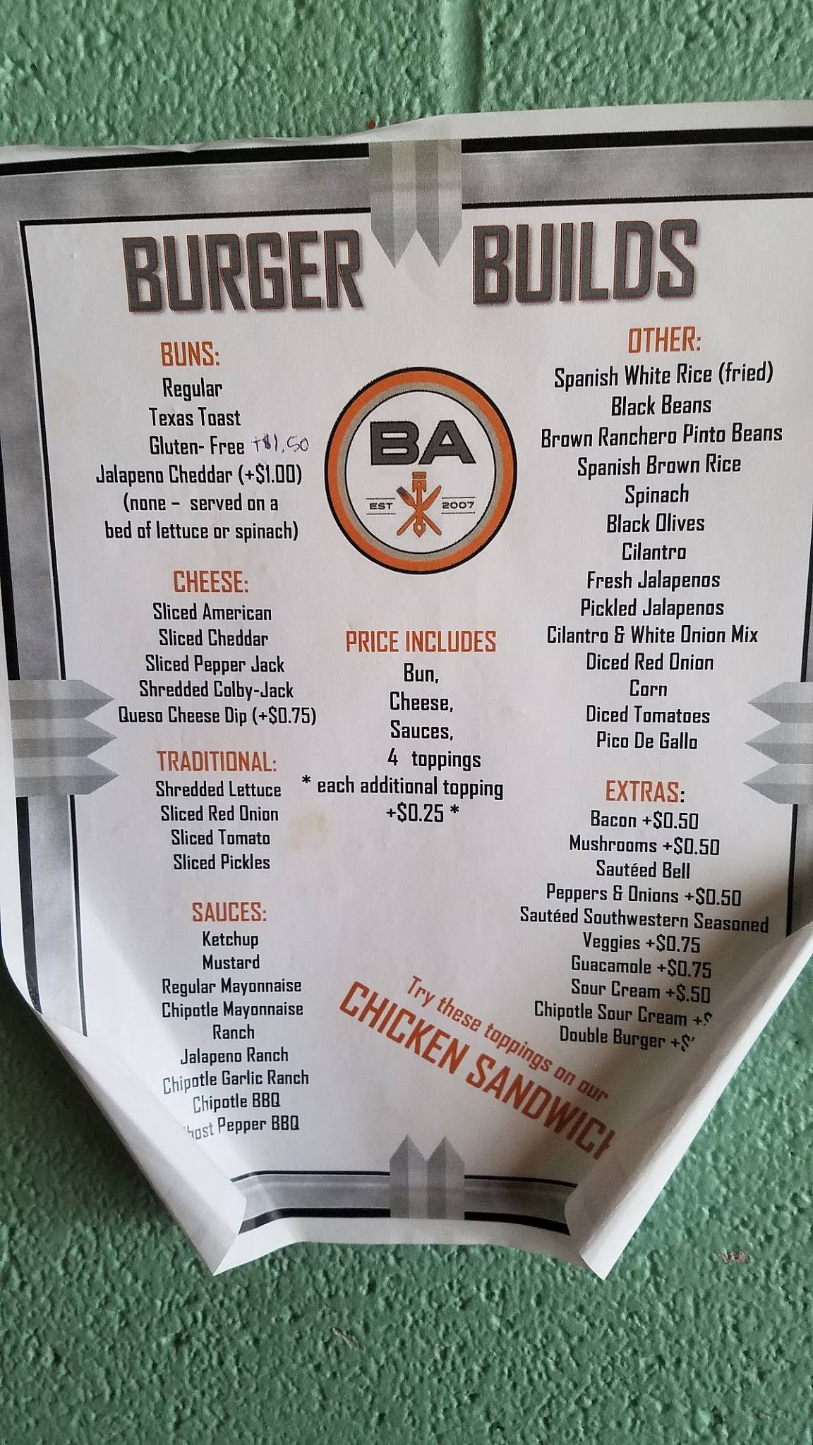 Menu at B A Burrito restaurant, Jonesboro