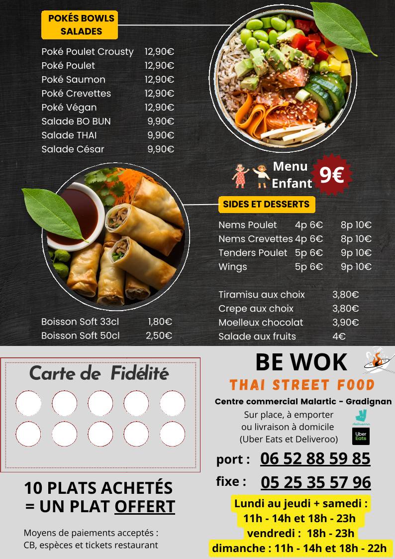 Menu de BE wok Gradignan