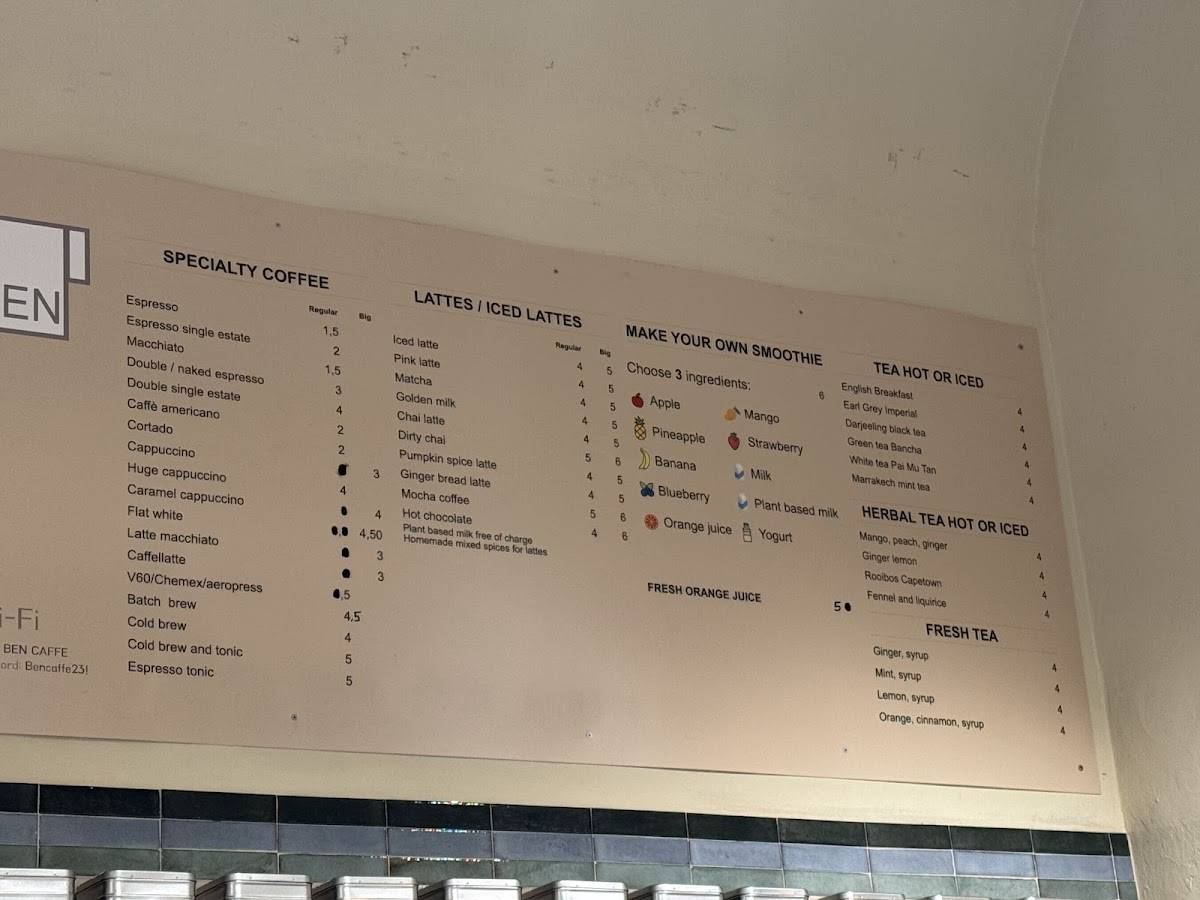 Menu di BEN Caffè 