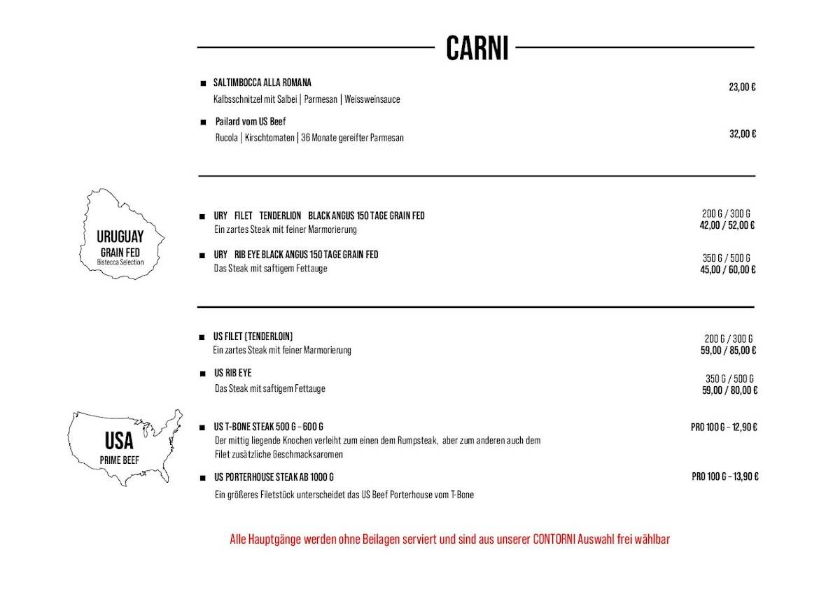 Menu de BISTECCA