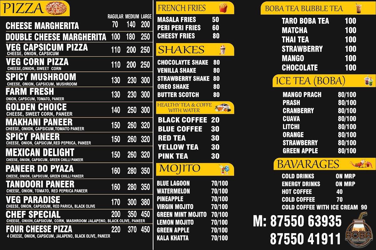 BOBA FOOD MAHAL menu
