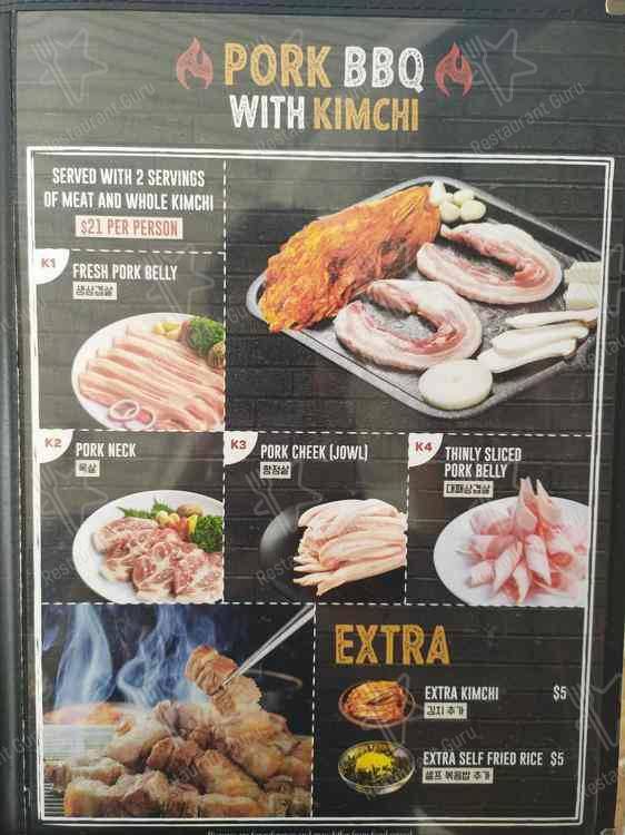 Menu at BT Korean BBQ, Blacktown