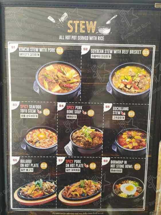 Menu at BT Korean BBQ, Blacktown