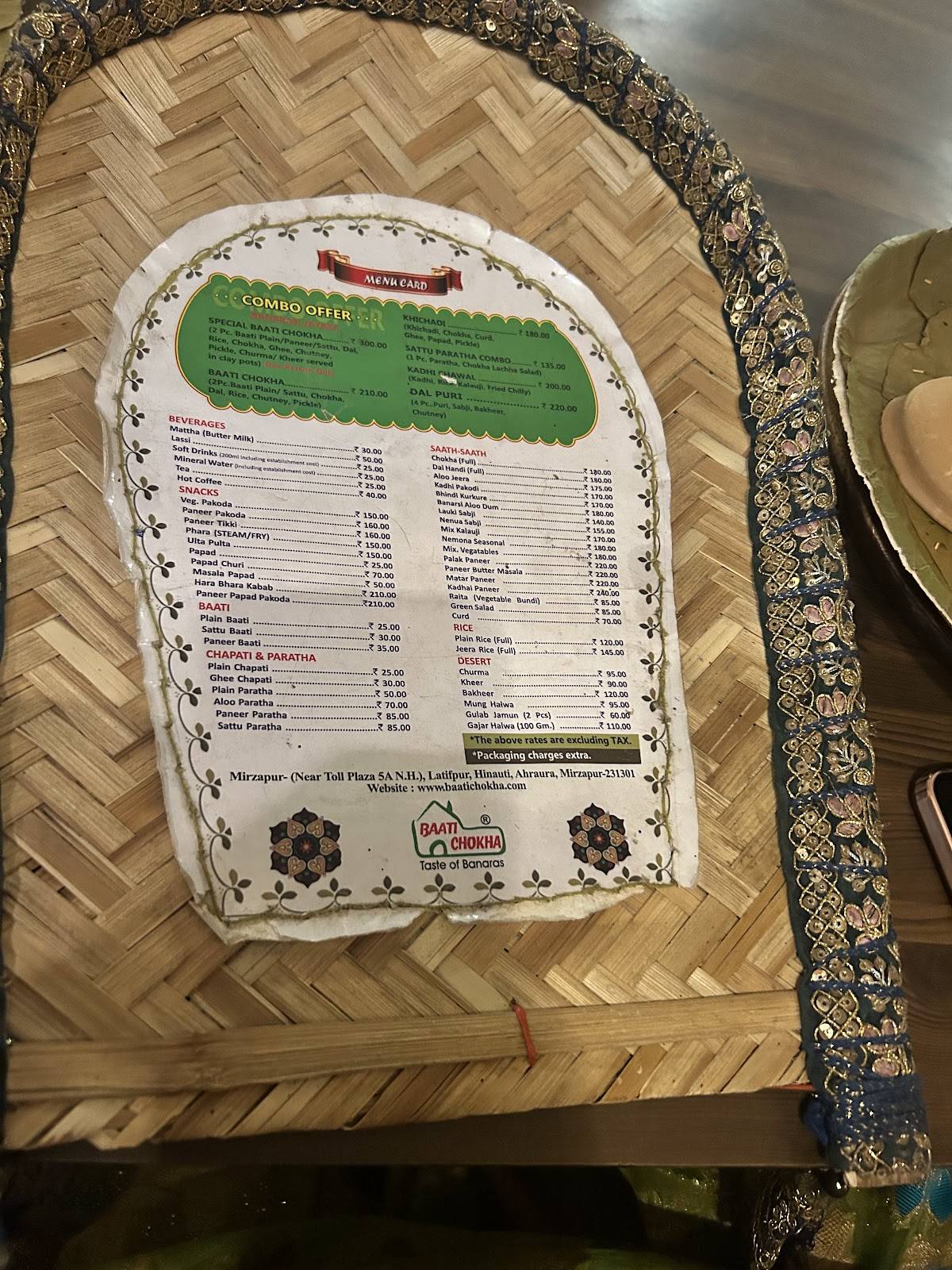 Baati Chokha - Restaurant menu