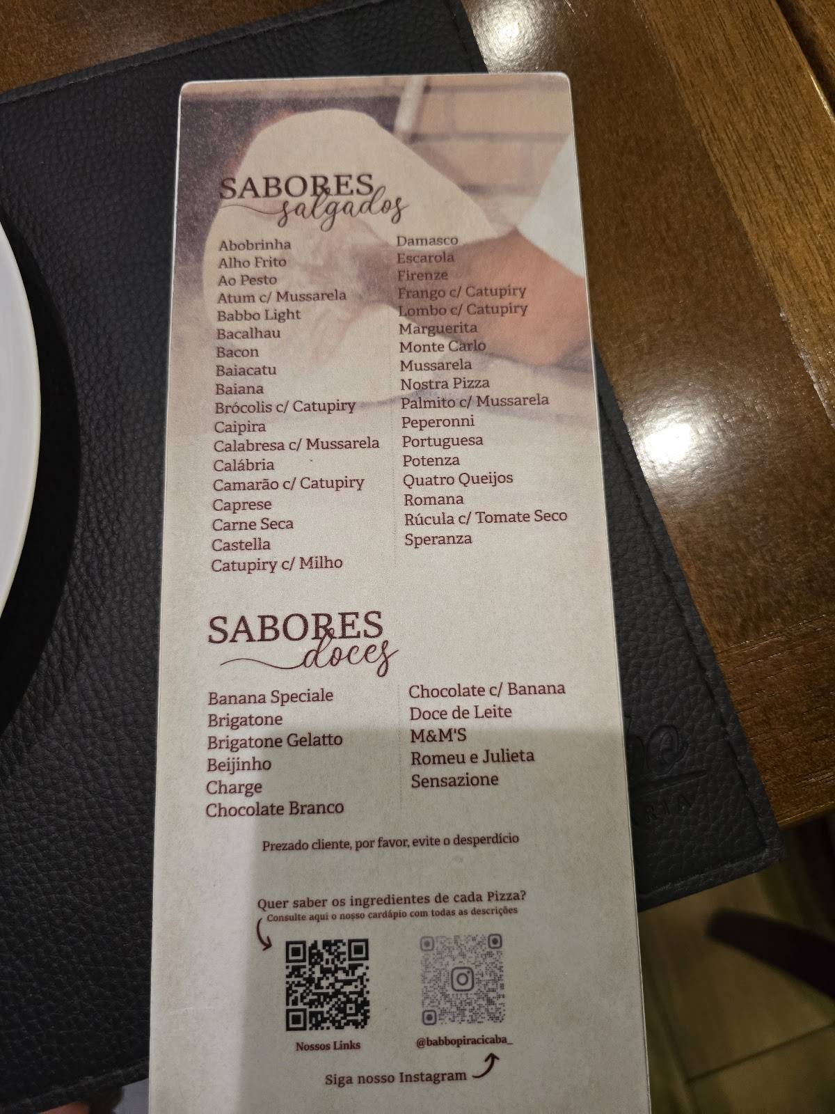 Babbo Pizzaria Unidade II cardápio