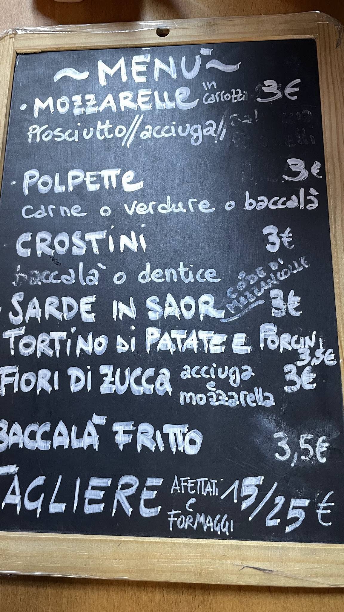 Menu di Bacaro dai Fioi 