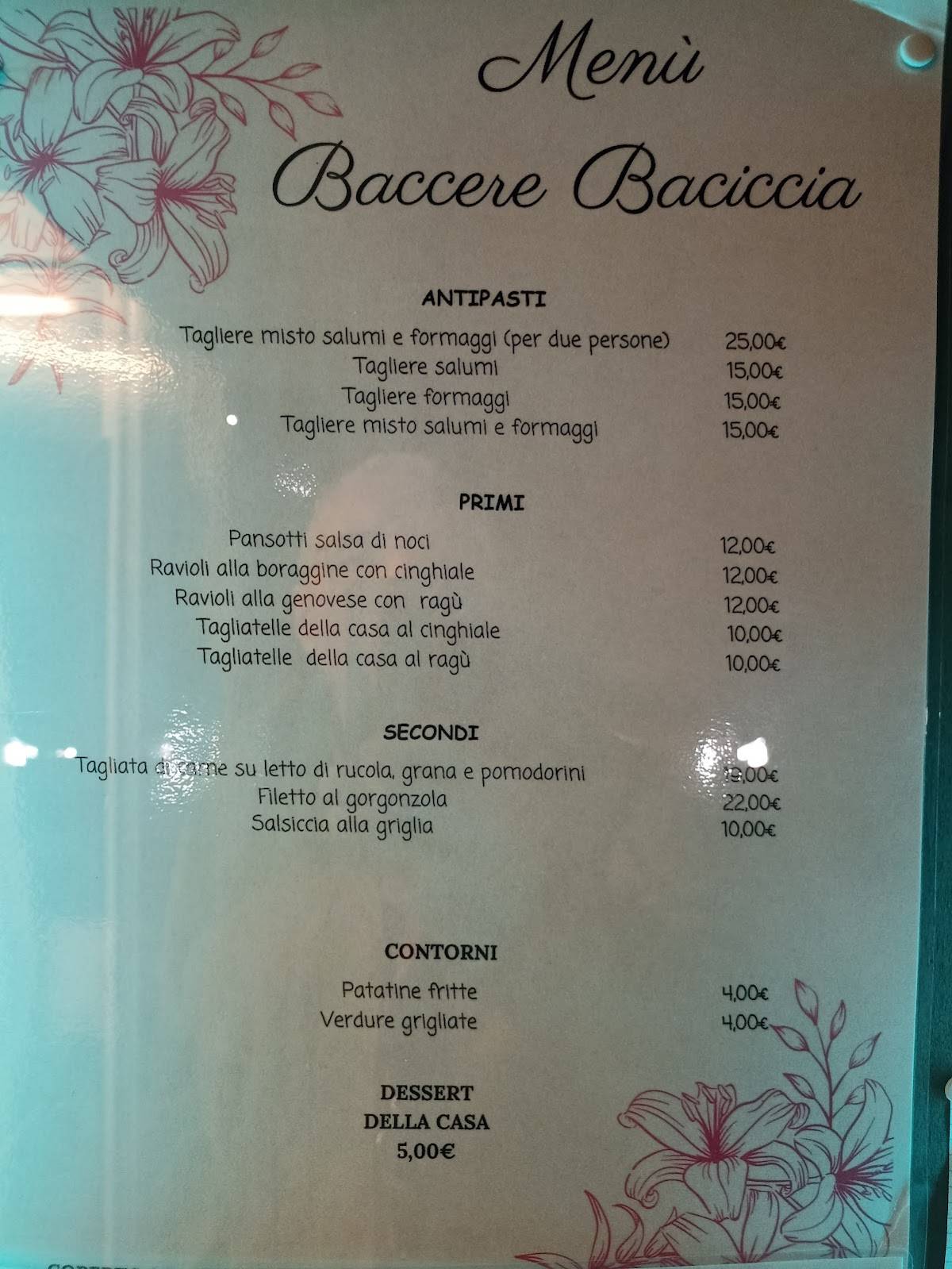Menu di Baccere Baciccia 