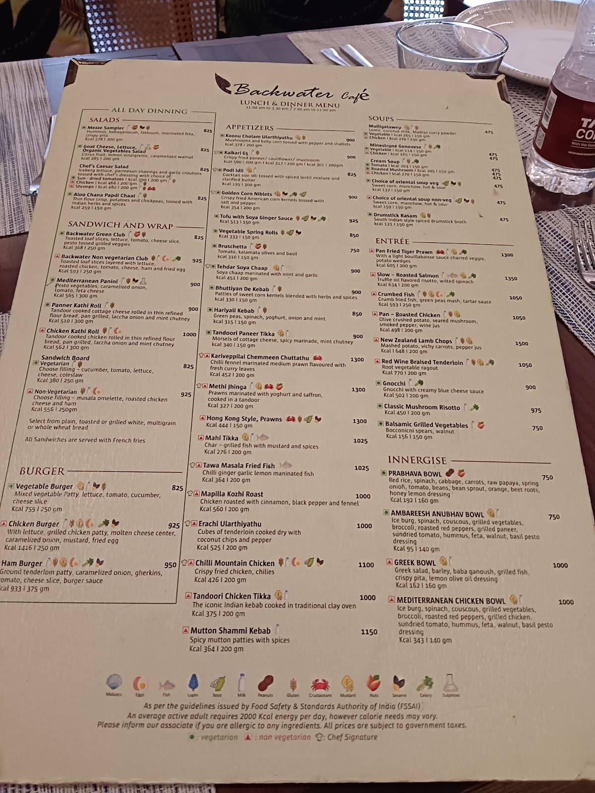 Backwater Cafe menu