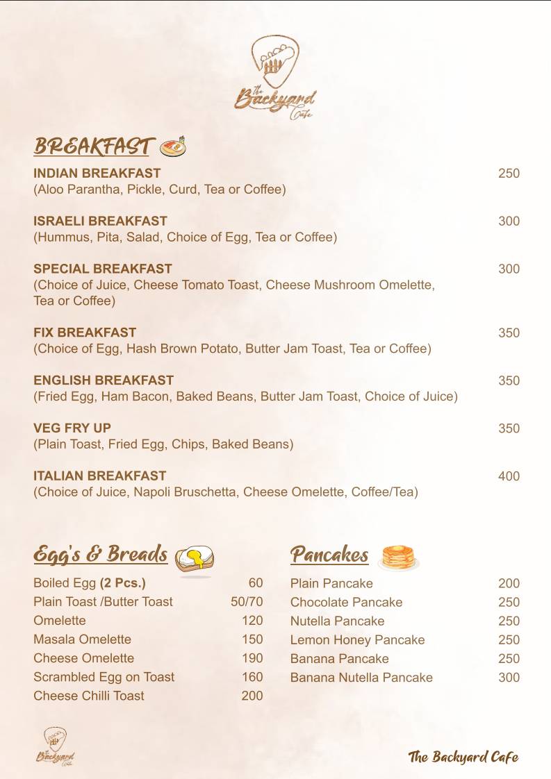 Backyard Cafe menu
