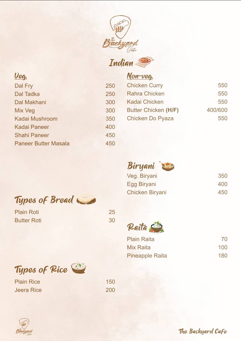 Backyard Cafe menu