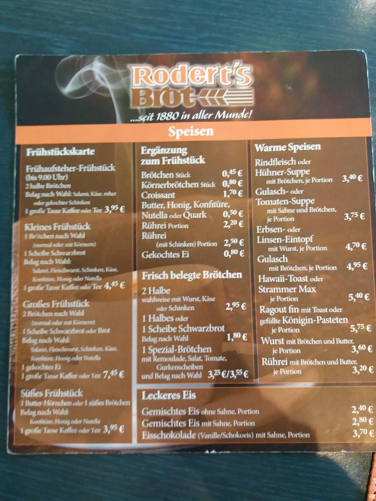 Menu de Bäckerei Rodert