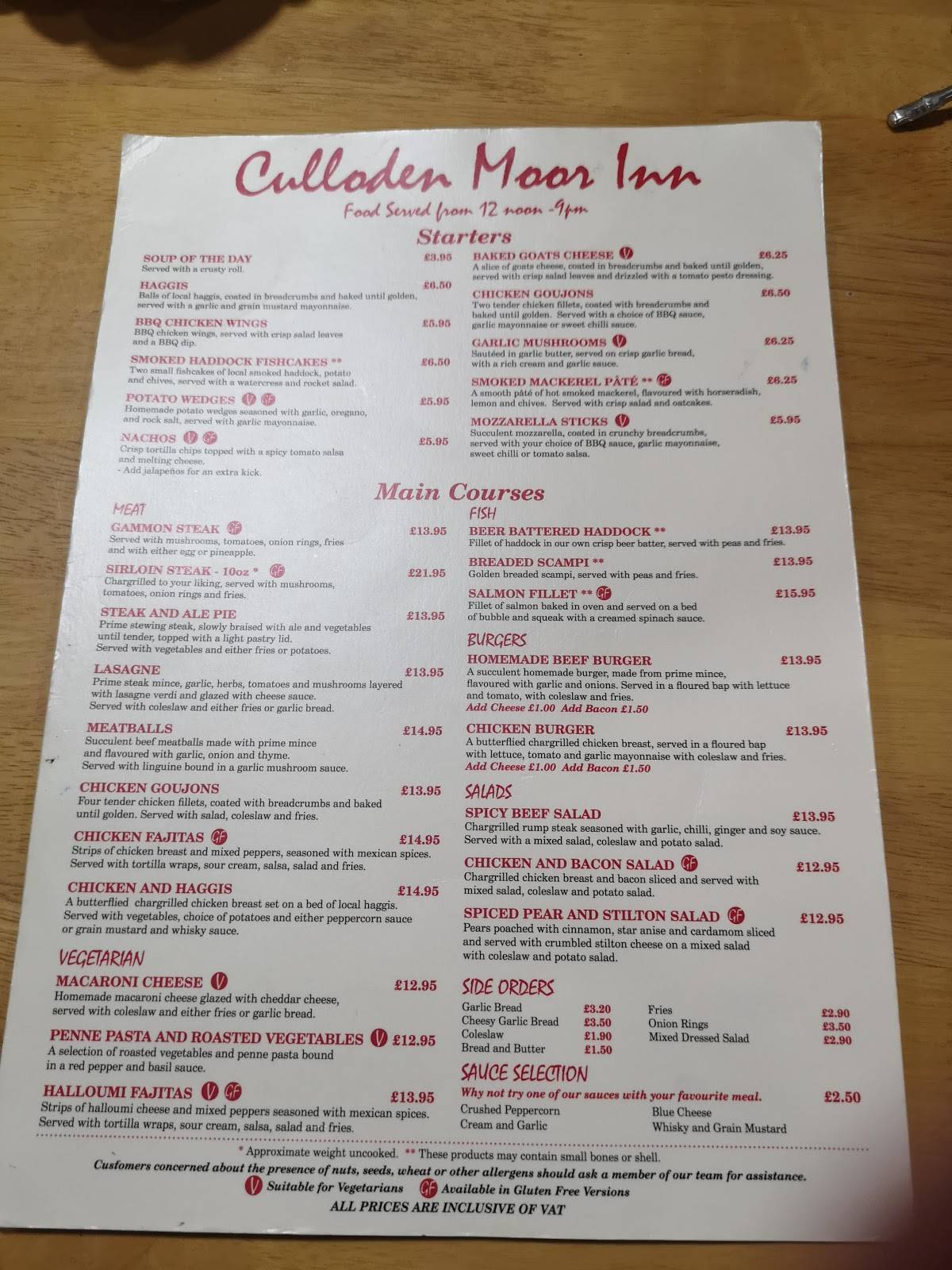 Menu at Culloden Moor Inn pub & bar, Balloch