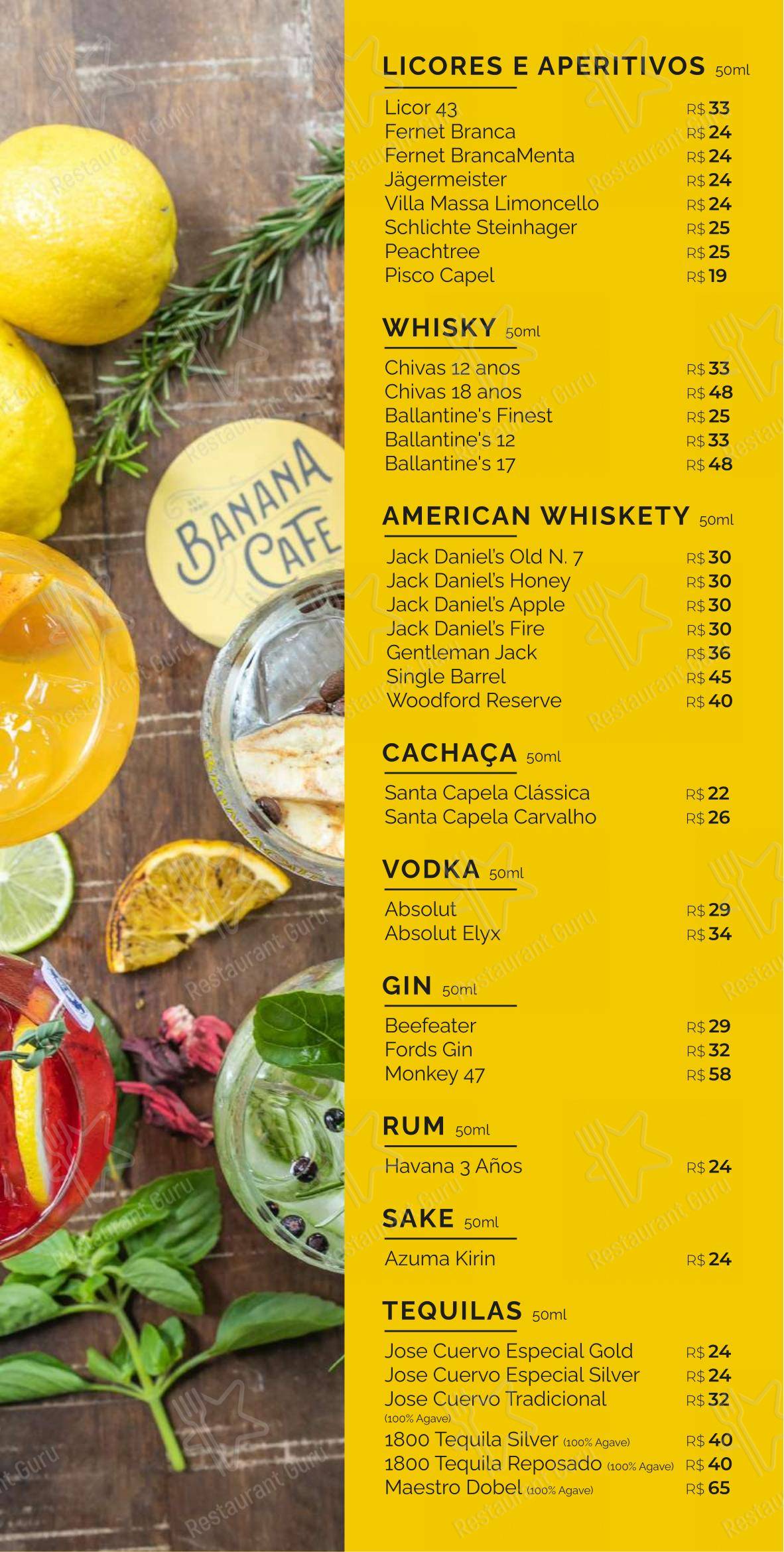 Banana Café Bar em Campinas - Menu