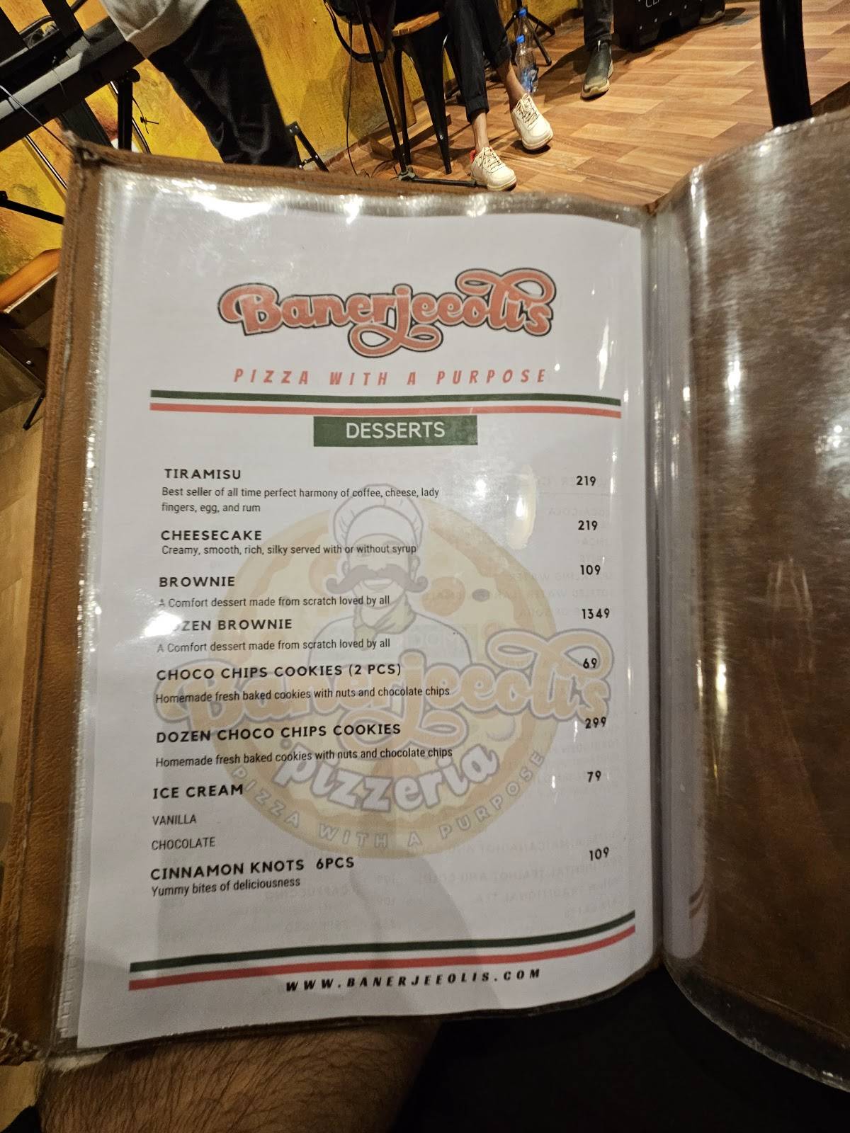 Banerjeeoli's Pizza with a Purpose menu