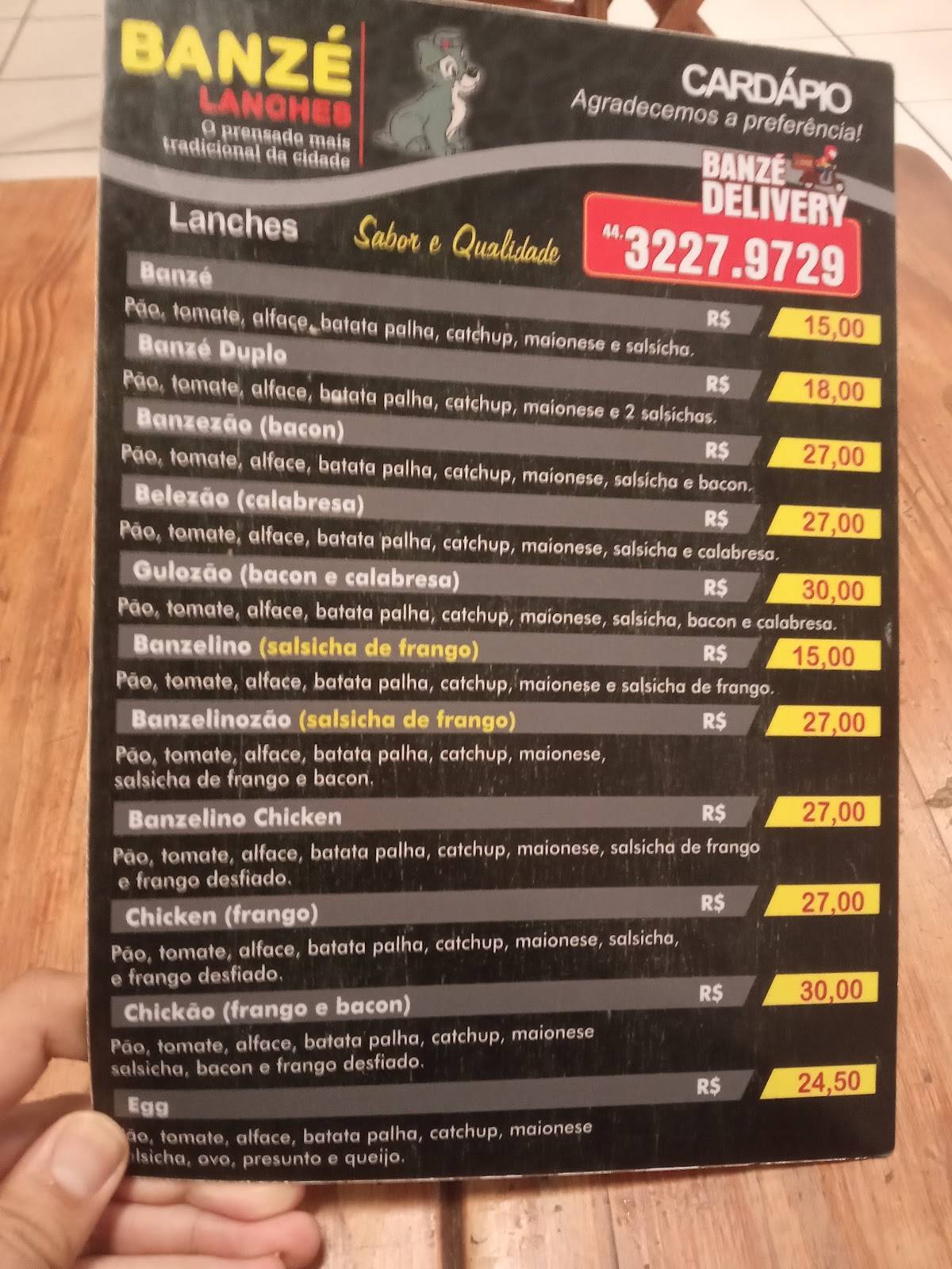 Banzé Lanches cardápio
