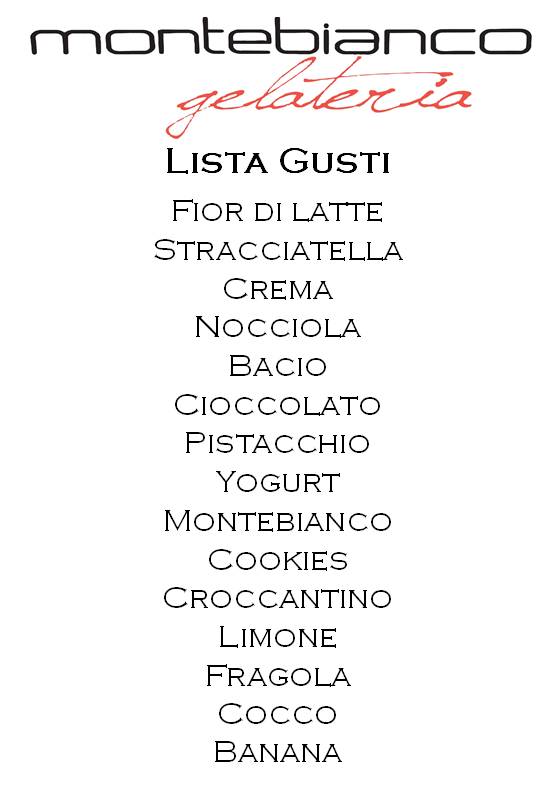 Menu di Bar Gelateria Montebianco 