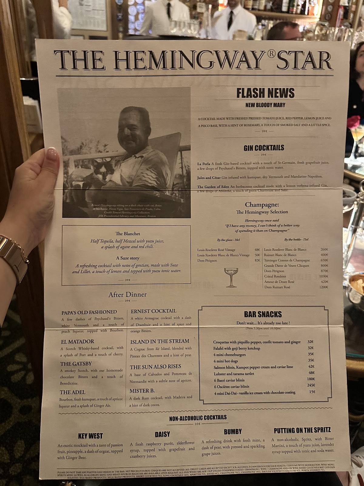 Menu de Bar Hemingway
