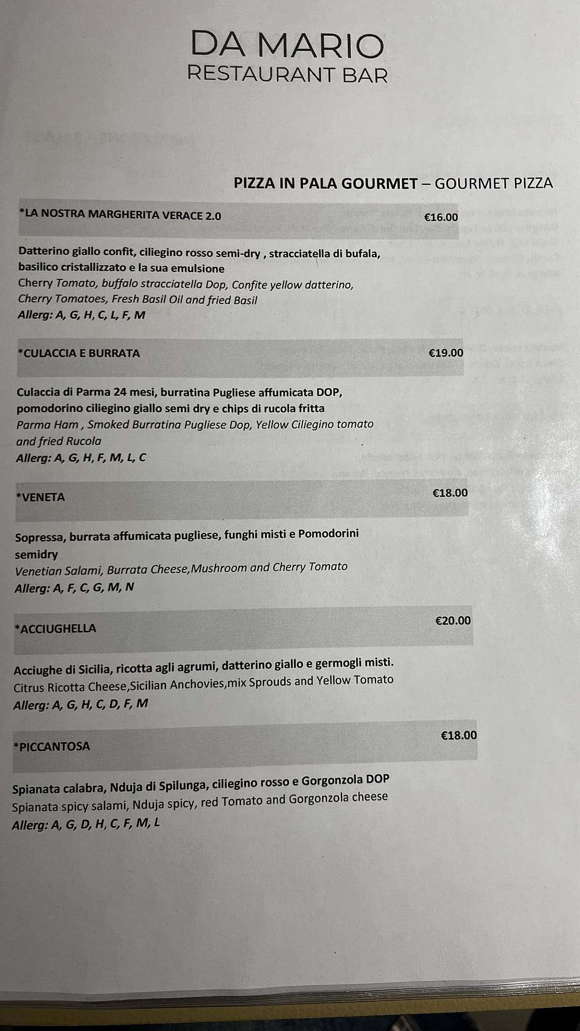 Menu di Da Mario Ristorante 