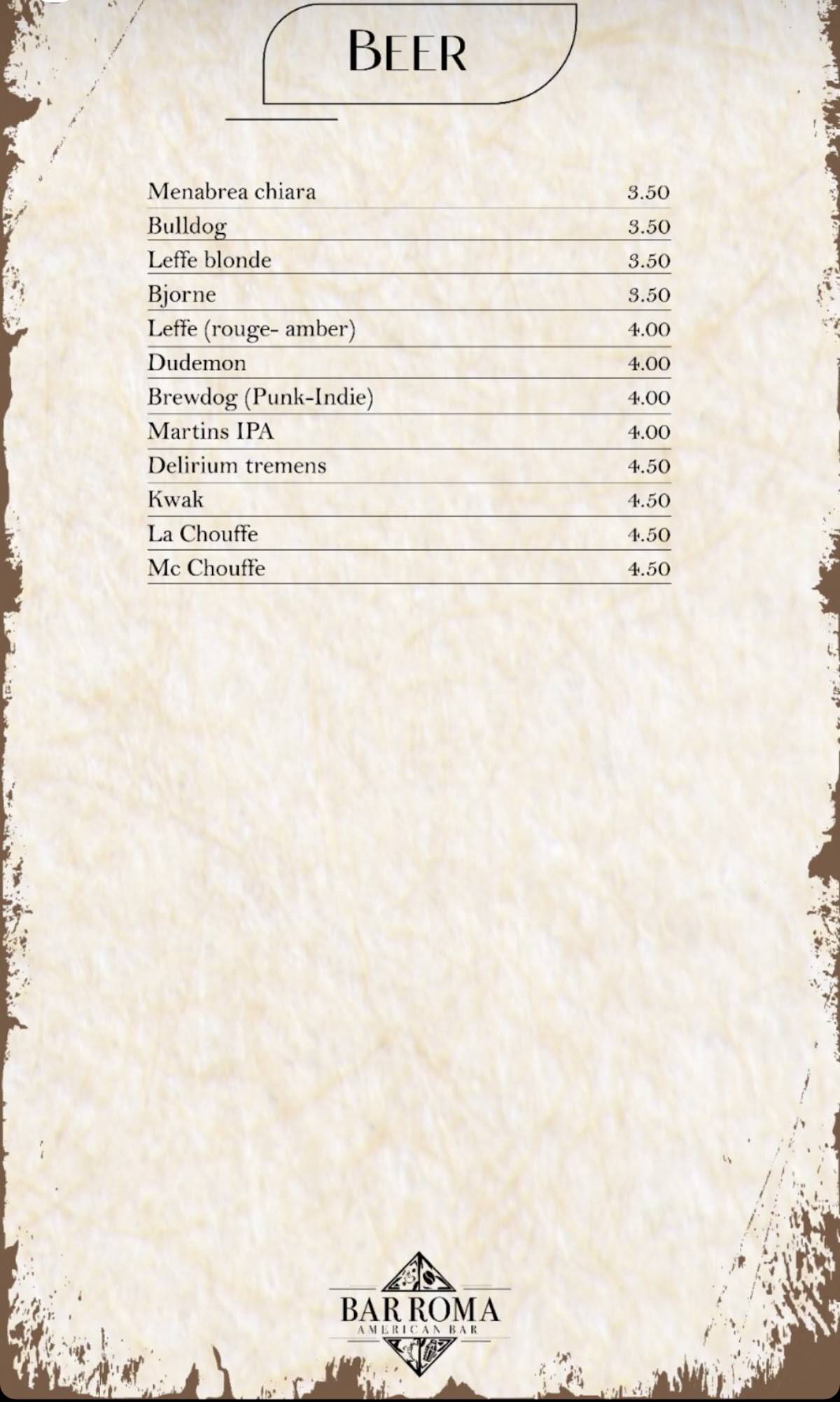 Menu di Bar Roma - American Bar 