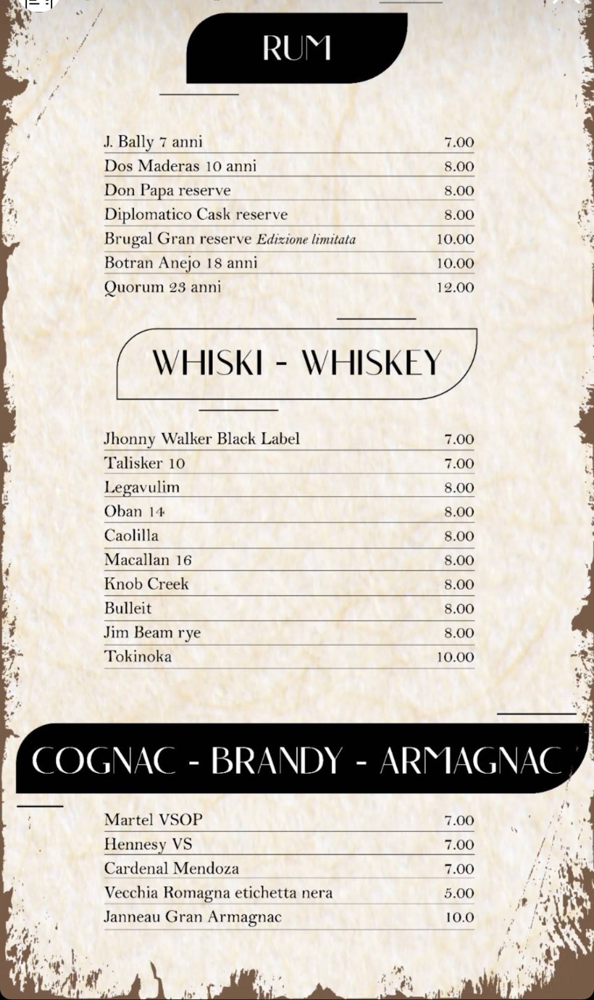 Menu di Bar Roma - American Bar 