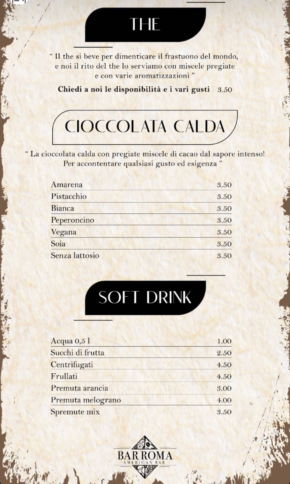 Menu di Bar Roma - American Bar 