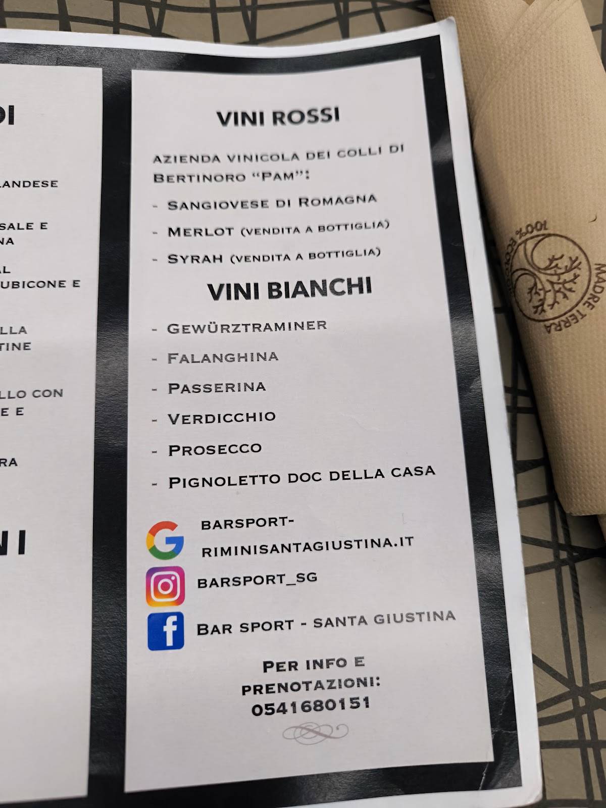 Menu di Bar Sport 