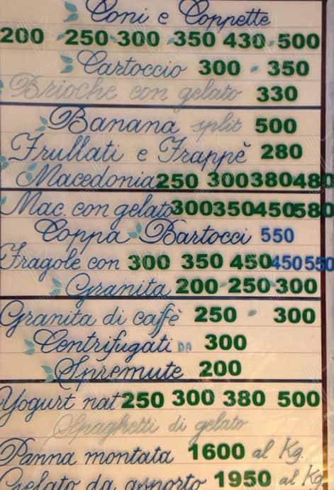 Menu di Gelateria Bartocci 